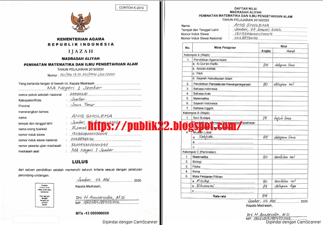   Juknis Pengisian / Penulisan Blangko Ijazah Tahun 2020 khusus MA 