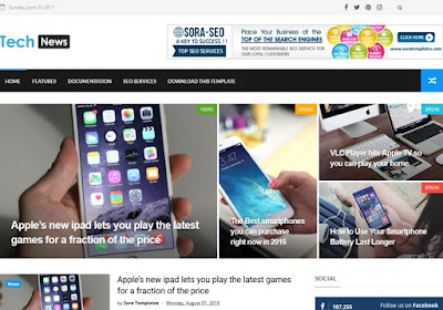  adalah tema blog desain blogspot modern [free] Tech News Blogger Template Magazine - Free Download