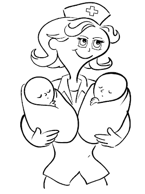 Enfermera con bebés para colorear