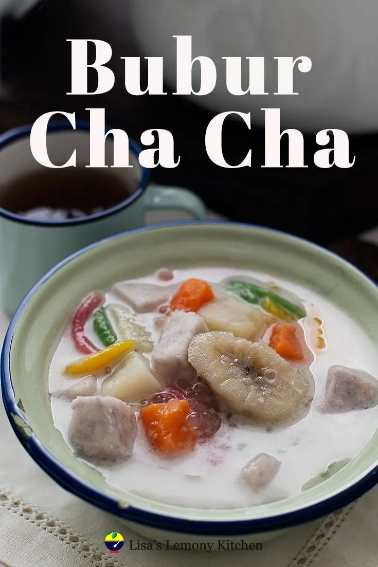 Bubur Cha Cha is a creamy, sweet Malaysian dessert consists of yam , sweet potato, sago pearls, tapioca noodles, coconut milk and sugar. The sweet 'soup' is made of coconut milk and sugar  with pandan.