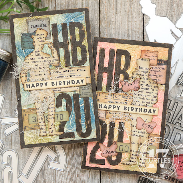 Happy Birthday Cards by Juliana Michaels featuring Tim Holtz Gentlemen Thinlits, Alphanumeric Bulletin Thinlits and 3D Entangled Embossing Folder
