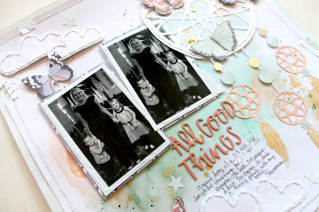 "All good things" layout by Bernii Miller using the Hazelwood collection and Dreamcatcher cut file from Paper Issues.