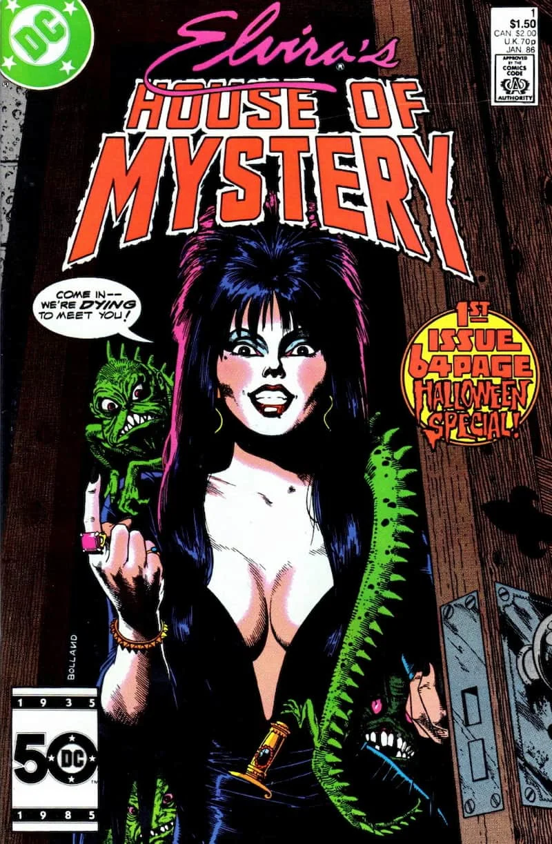 Elvira's House of Mystery #1, enero 1986. Portada de Brian Bolland.