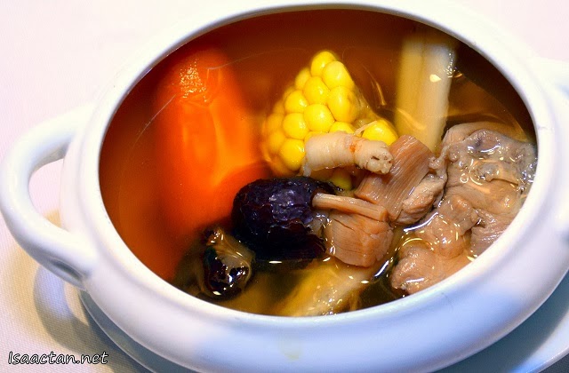#1 Double-boiled Fresh Ginseng Chicken Soup with Dried Scallops & Golden Corn