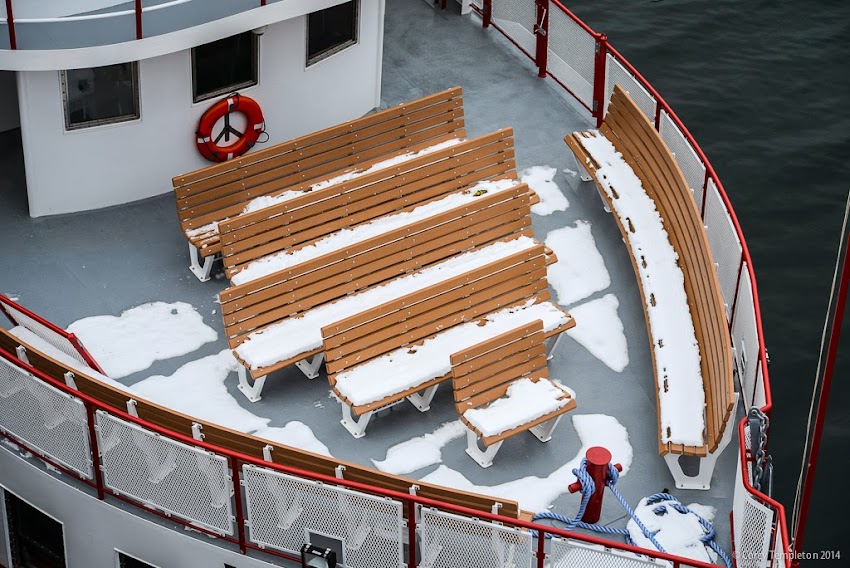 Casco Bay Lines Ferry Snow on Deck Benches Old Port Portland, Maine January 2014 Photo by Corey Templeton