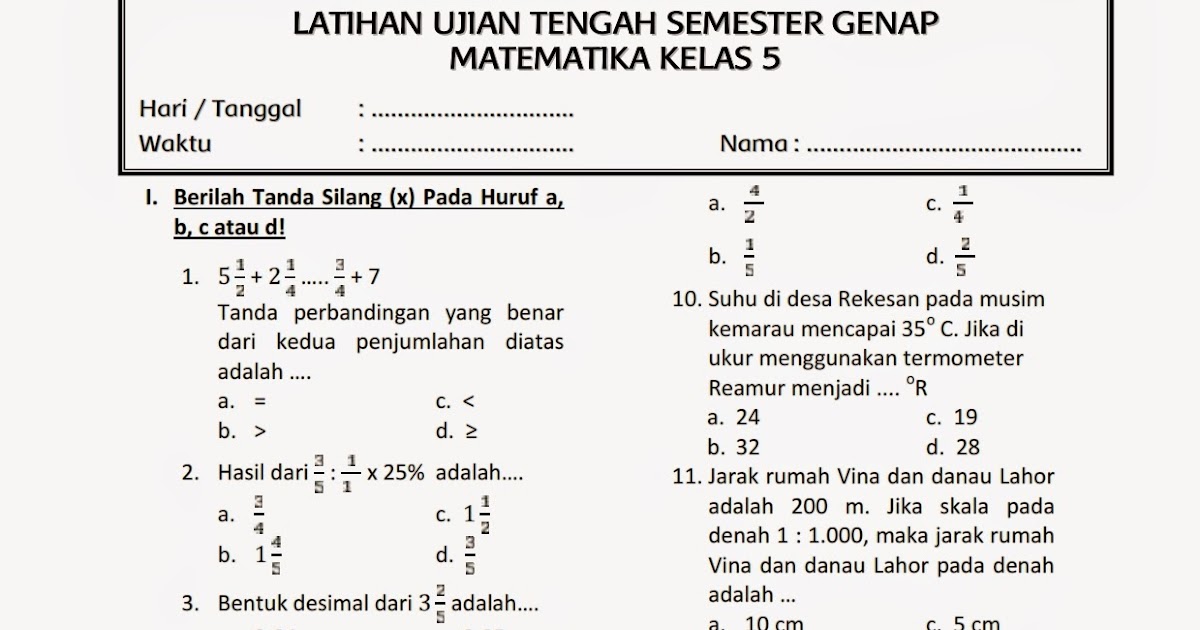  Keliru Satunya dari BING Membahas perihal Contoh Soal sekolah latihan soal uts  Soal UTS Matematika Kelas 6 SD Semester 2