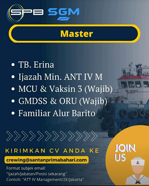 Loker crew kapal Master ANT IV Tugboat 2023