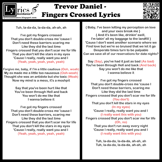 Trevor Daniel - Fingers Crossed Lyrics | lyricsassistance.blogspot.com