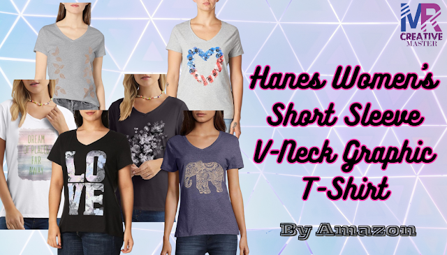 Hanes Women's Short Sleeve V-Neck Graphic T-Shirts