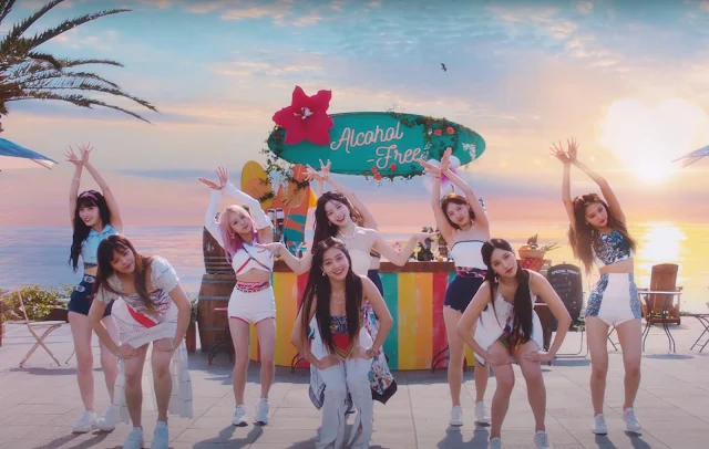 In the music video for their song "Alcohol-Free," which aired on YouTube on Wednesday, June 9, TWICE lives out their tropical summer vision.