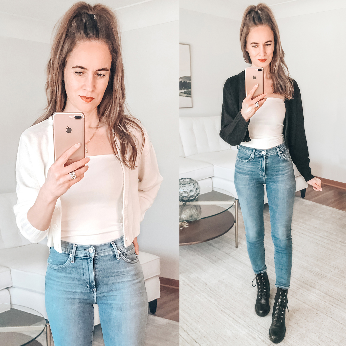 style blogger spring trends 2021, crop cardigan, combat boots