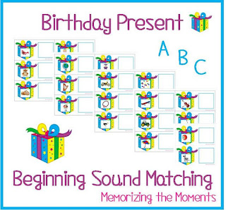 Free Printable Birthday Beginning Sound Match great for Prek and Kindergarten