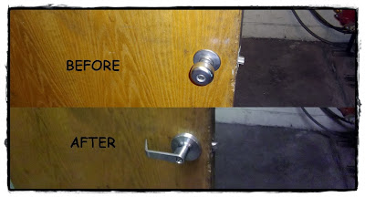 Knob handle lockset replaced with ADA Lever handle lockset @ Yokohama Tire - Salem, VA