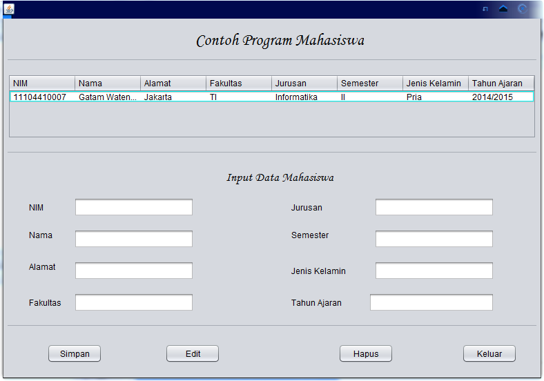 Contoh Program Netbeans Menggunakan Database MySQL.