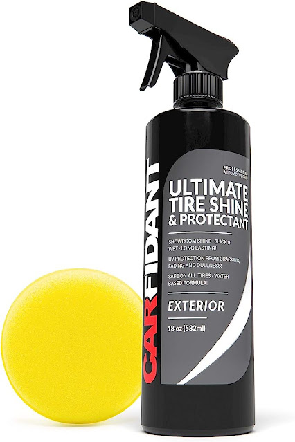 Best Carfidant Car Tire Shine Spray Kit - Tire Dressing & Rubber Protectant - Dark, Wet Look with No Grease and No Sling! Tire Black Tire Shine with Applicator Pad
