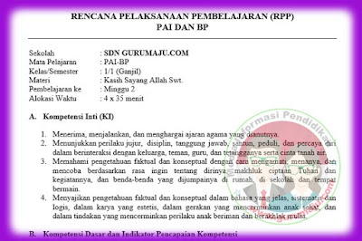 rekan Guru Mata Pelajaran Pendidikan Agama Islam  RPP PAI SD Kelas 1 K13 Semester 1 Revisi 2017