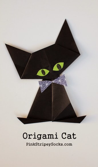Origami Black Cat Pink Stripey Socks