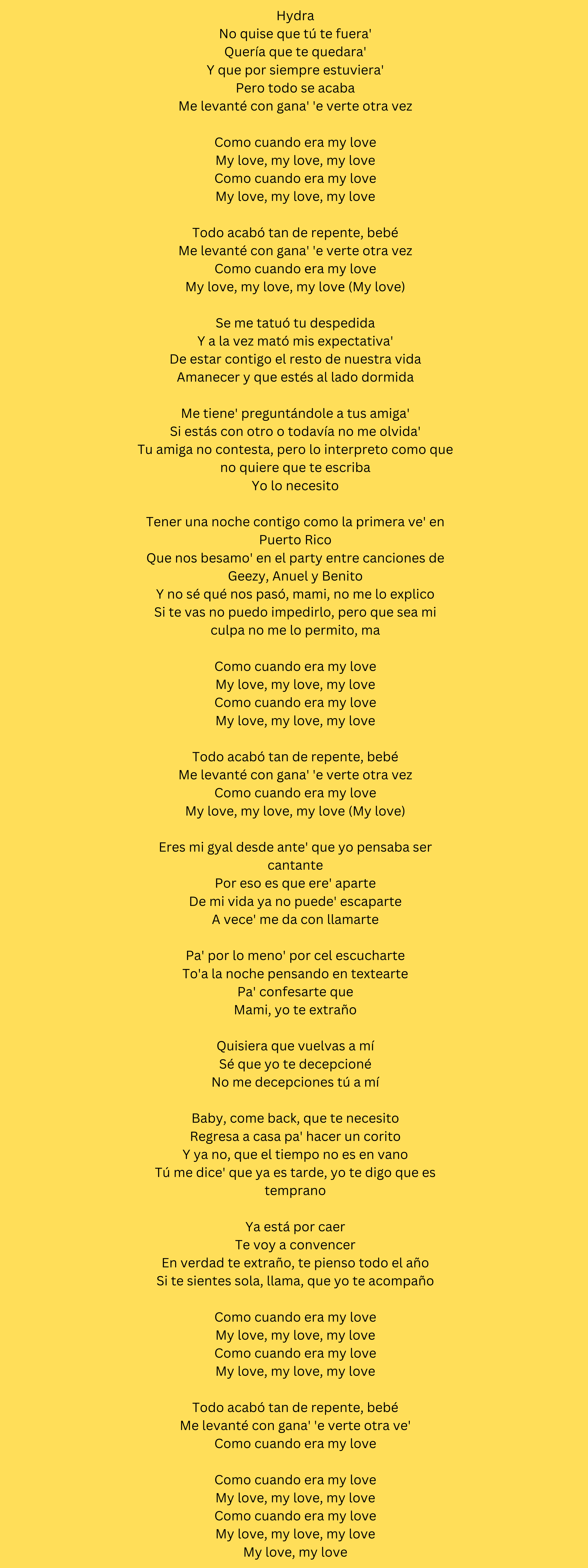 MY LOVE Lyrics - DE LA GHETTO X QUEVEDO