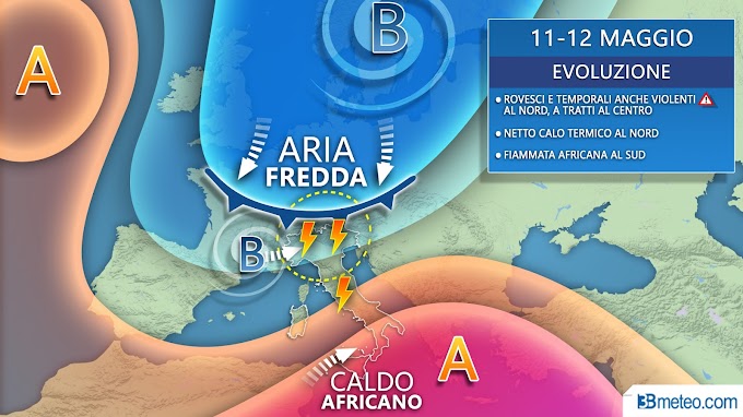 3BMeteo: ''Dopo il 10 maggio meteo movimentato tra violenti temporali, freddo e fiammate africane”