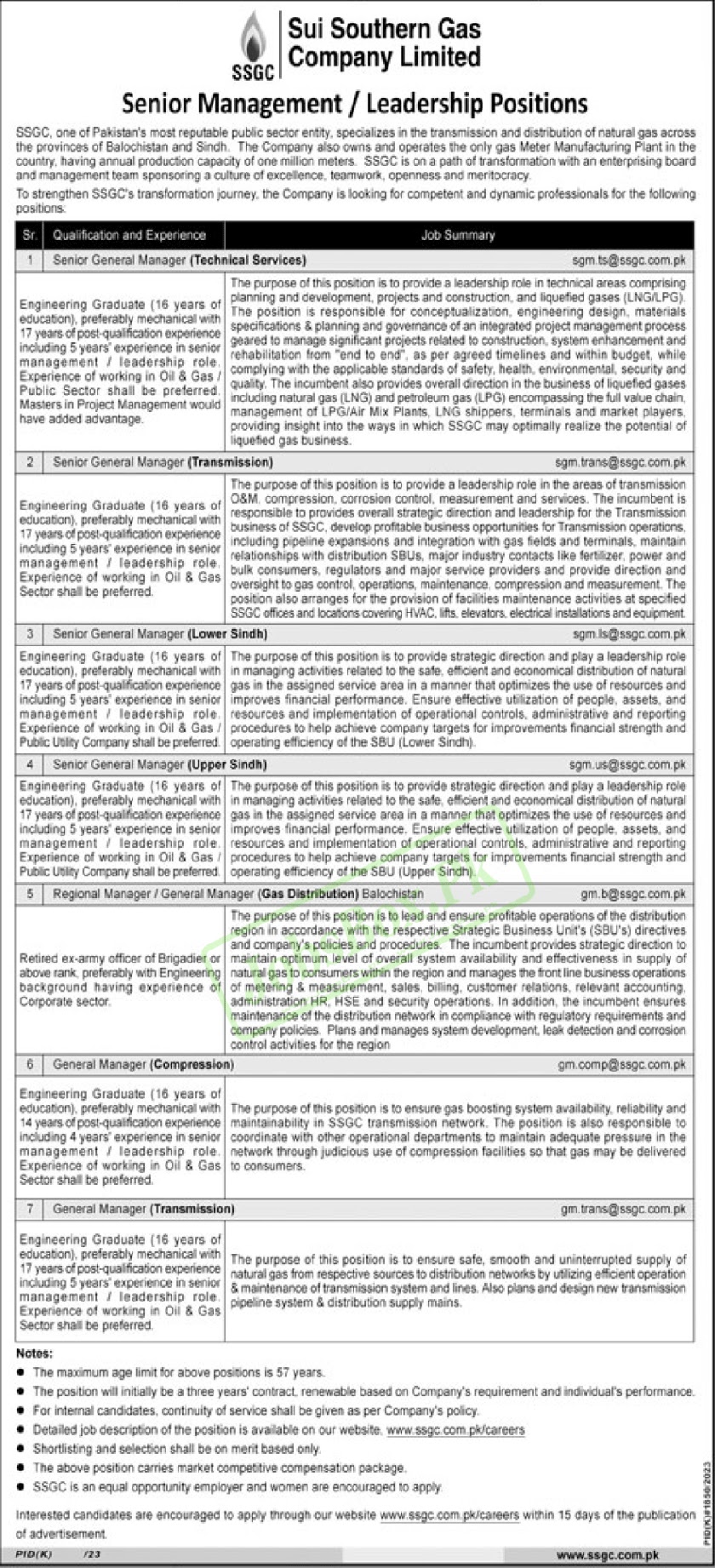 Sui Southern Gas Company SSGC Jobs 2023 - Latest Advertisement