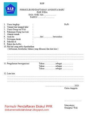 Contoh Formulir Pendaftaran Ekskul (lengkap)