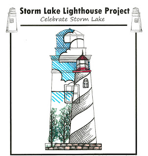 A design for a lighthouse by Haley McAndrews, depicting a lighthouse drawn with simple lines.