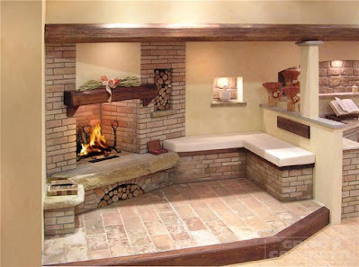 caminetto classico rustico casa rustica mattoni legno pietra
