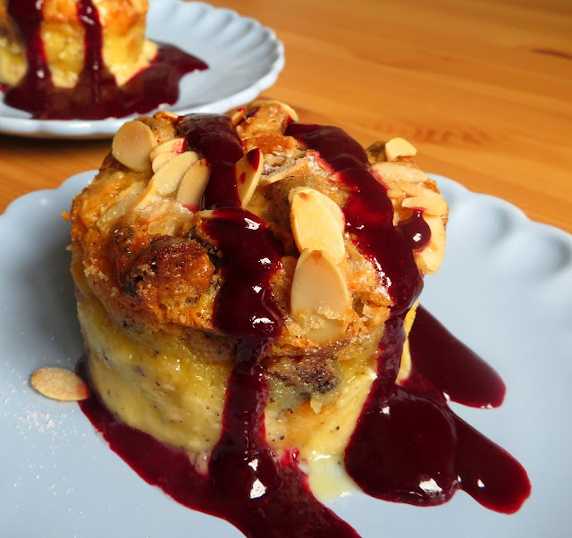 Sweet Almond Bread Pudding with Blackberry Sauce