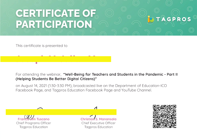 Tagpros Day 2 Certificate of Participation | August 14 now ready for download 