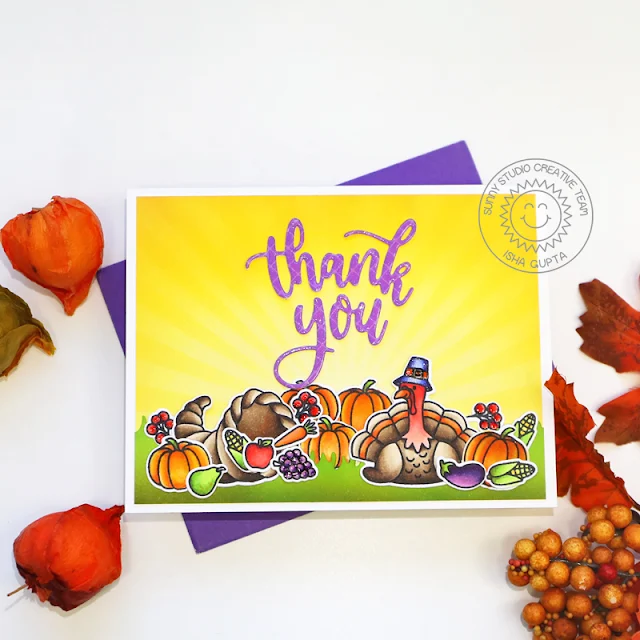 Sunny Studio Stamps: Bountiful Autumn Slimline Dies  Fall Themed Card by Isha Gupta