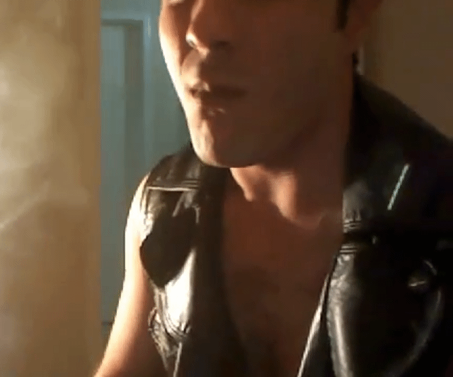 2/2 Sleeveless Leather Shirt Wearing Handsome Smoker