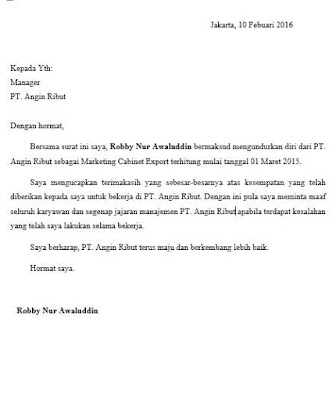 [doc] Contoh surat pengunduran diri dari bawahan kepada 