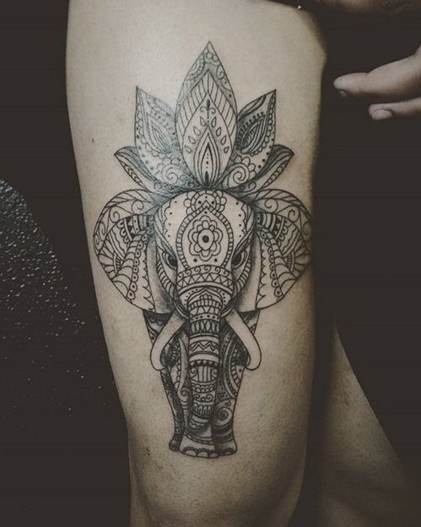 Impressionante Lotus e Elefante Desenho de Tatuagem para Homens