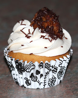 Caramel Cupcakes with Caramel Hazelnut Buttercream Topped with Homemade Samoas | High Altitude Cupcakes