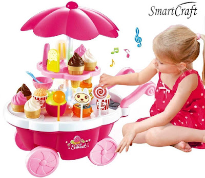 smartcraft Ice Cream Play Cart Kitchen Set Toy with Lights and Music, Small