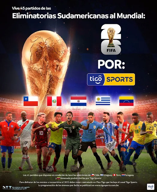 Tigo Sports transmitira los partidos de local de Chile, Uruguay, Peru, Paraguay y Venezuela