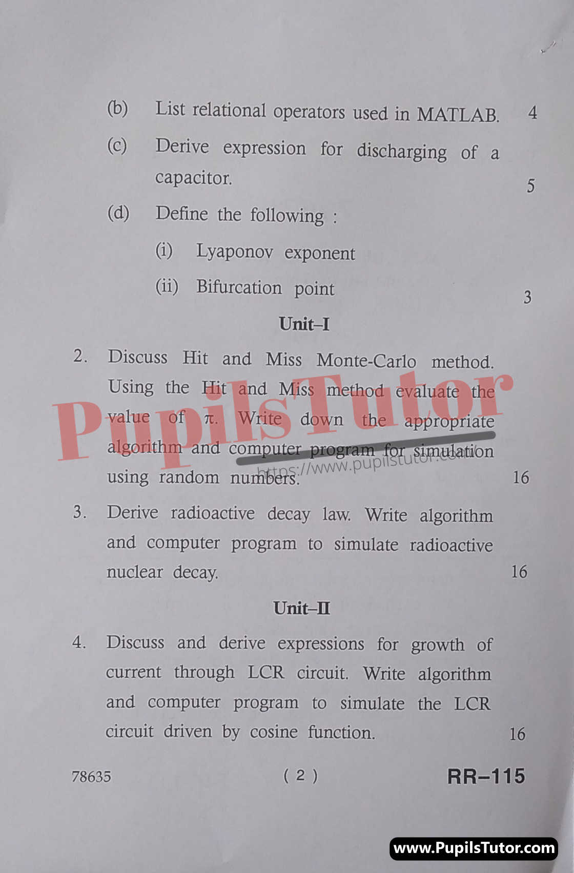 M.D. University M.Sc. [Physics] Computational Physics-II Fourth Semester Important Question Answer And Solution - www.pupilstutor.com (Paper Page Number 2)