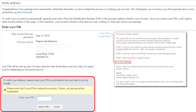 Verifikasi PIN Google Adsense