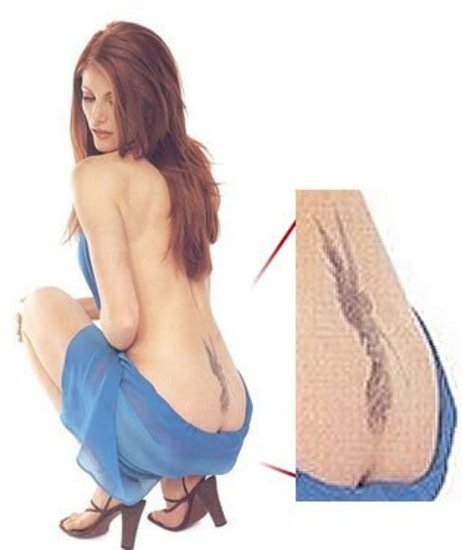 Angels Tattoo >> Angel Tattoo of Angie Everhart on her extreme lower back