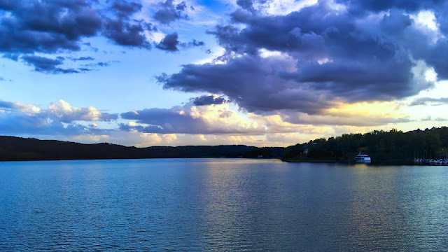 River, Coast, Forest, Sky, Clouds