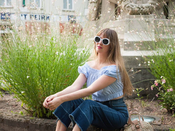 Outfit: denim culottes and pink glitter sandals
