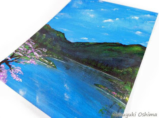 オリジナル絵画（アクリル画）「Lakeside in spring（2020年 Nobuyuki Oshima 大嶋信之）」原画（F6サイズ）