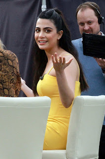 Emeraude Toubia in Yellow Dress at Universal Studios in Universal City, California