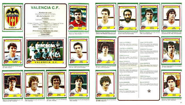 Álbum FUTBOL 84. Temporada 1983-83. Liga de 1ª y 2ª División, España. Editorial Panini. VALENCIA C. F. Escudo, BERMELL, RIBES, CASTELLANOS, ROBERTO, ARNESEN. SEMPERE, Equipo, CÉSAR, SUBIRATS, SAURA. TENDILLO, ARIAS, BOTUBOT, MORENO, PABLO, GÁLVEZ.