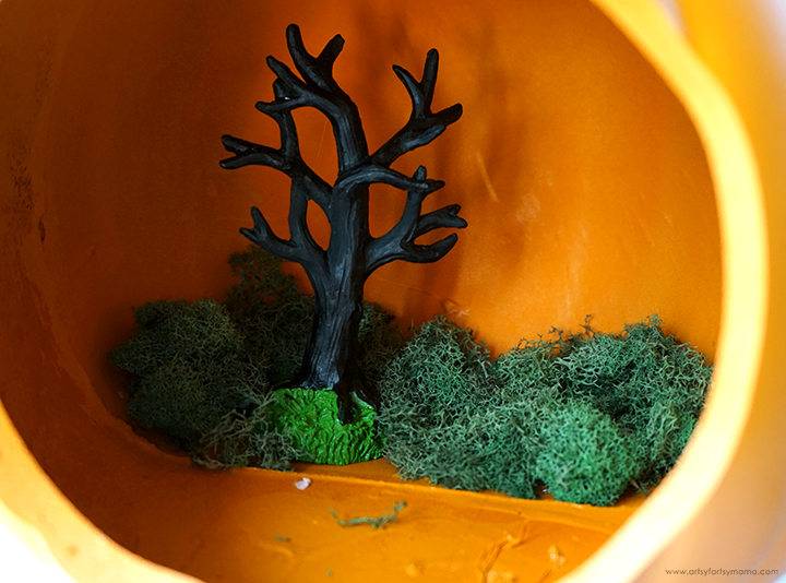 Pumpkin Diorama with Tree and Moss