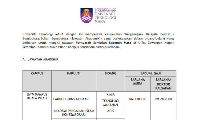 Jawatan Kosong Pensyarah UITM Pengajian Islam 2020