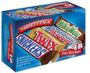 Image: SNICKERS, TWIX, 3 MUSKETEERS and MILKY WAY Full Size Bars Variety Mix, 18-Count Box