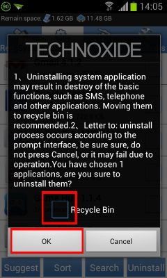 remove android system apps backup confirm