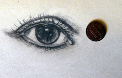 image of an eye sketch with penny for scale refrence