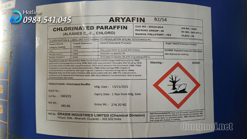 ARYAFIN B2/54, Chlorinated Paraffin Clo hóa S54